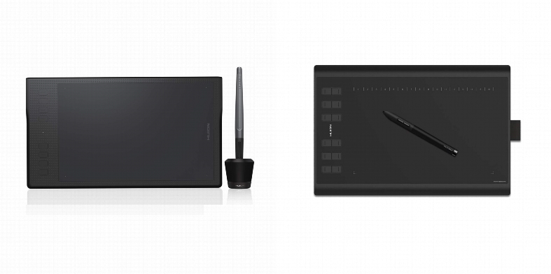 Side by side comparison of Huion INSPIROY Q11K V2 and Huion 1060 Plus drawing tablets.