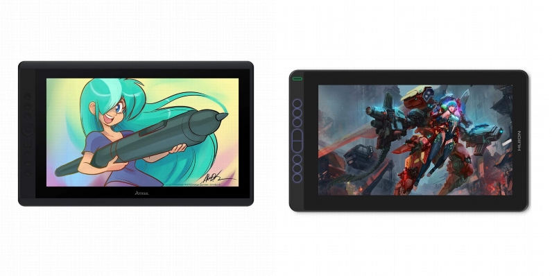 Side by side comparison of Artisul D16 and HUION Kamvas 13 drawing tablets.