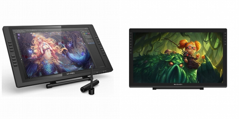 Side by side comparison of XP-PEN Artist22E Pro and GAOMON PD2200 drawing tablets.