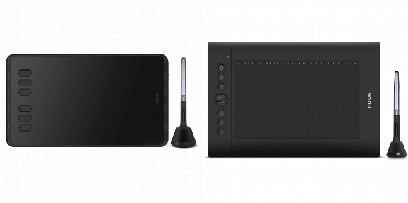 Side by side comparison of HUION Inspiroy H640P and Huion H610 Pro V2 drawing tablets.
