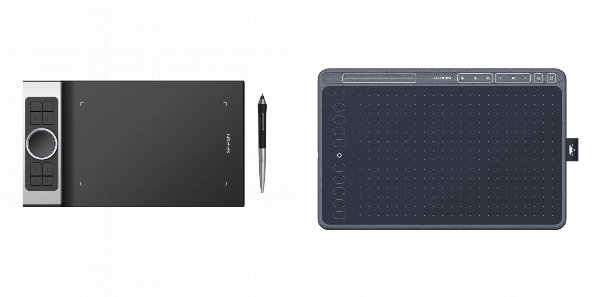 Side by side comparison of XP-PEN Deco Pro MW and Huion HS611 drawing tablets.