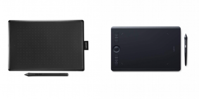 Side by side comparison of Wacom One Medium and Wacom Intuos Pro Medium PTH660 drawing tablets.
