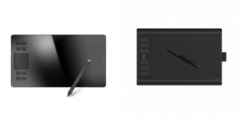 Side by side comparison of VEIKK A50 and Huion 1060 Plus drawing tablets.