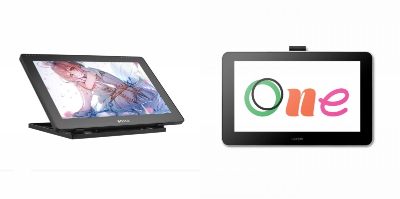 Side by side comparison of BOSTO 16HD and Wacom One Digital Drawing Tablet drawing tablets.