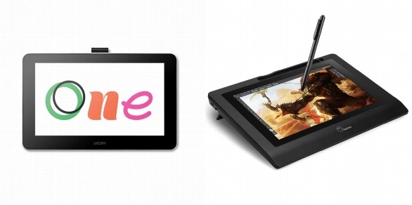 Side by side comparison of Wacom One Digital Drawing Tablet and Parblo Coast10 drawing tablets.